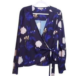 Standards & Practices Elise Floral-Print Tie Long Sleeve Mid Bloom Blouse Sz 2X